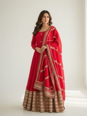 Heavy Chinon Silk Anarkali with Coding Embroidery & Gotta Patti Sequin Work