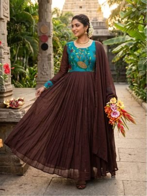 Kalamkari Printed Soft Kota Checks Gown