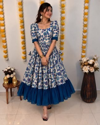 Kalamkari Vichitra Silk Designer Frock