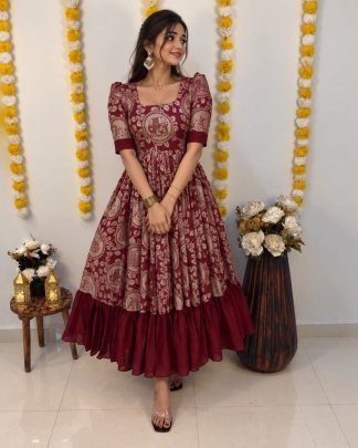 Kalamkari Vichitra Silk Designer Frock