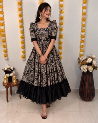 Kalamkari Vichitra Silk Designer Frock