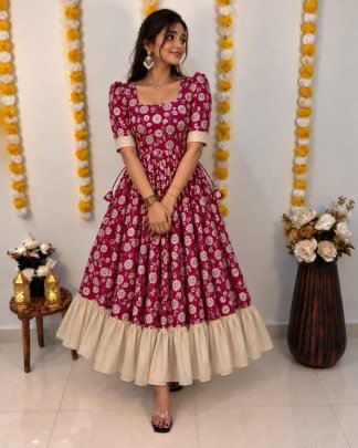 Kalamkari Vichitra Silk Designer Frock