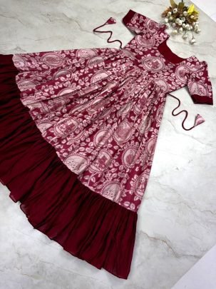 Kalamkari Vichitra Silk Designer Frock