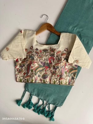 Khadi Cotton Saree with Designer Scenic Embroidered Blouse