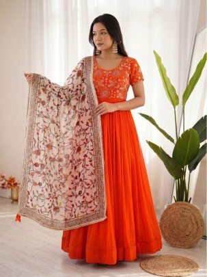 Maggam Beads Work Georgette Gown