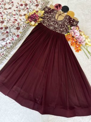 Maggam Beads Work Georgette Gown