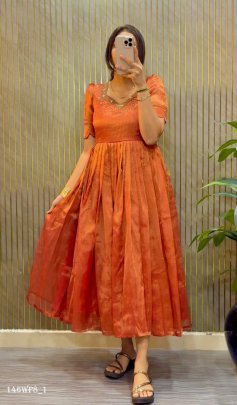 maggam v-neck kota tissue gown