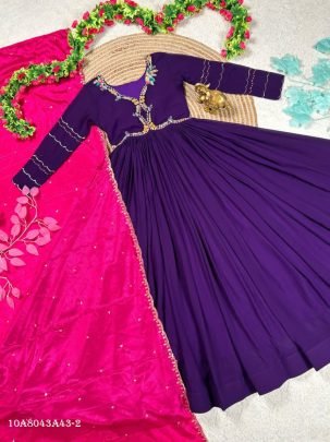 Maggam Work Anarkali Gown with Embroidered Dupatta