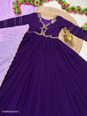 Maggam Work Anarkali Gown with Embroidered Dupatta
