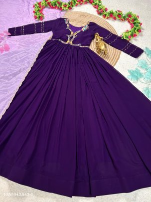 Maggam Work Anarkali Gown with Embroidered Dupatta