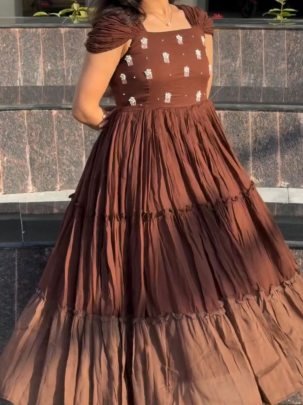 Maggam Work Mull Cotton Anarkali Gown