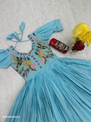 Mal Cotton Embroidered Mirror Work Gown