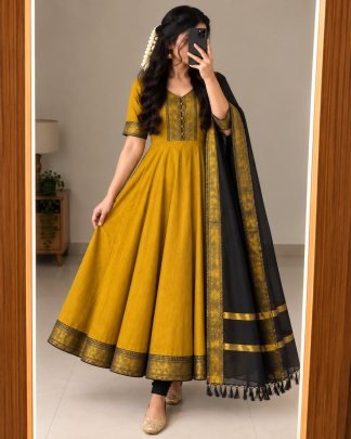 Mangalagiri Silk Cotton Anarkali Set