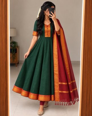 Mangalagiri Silk Cotton Anarkali Set