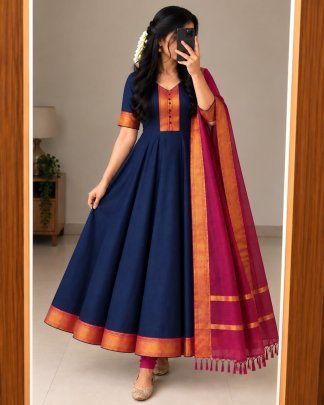 Mangalagiri Silk Cotton Anarkali Set