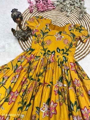 Muslin Cotton Printed Layered Dress