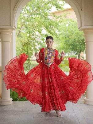 Navrang Kutchi Bandhani Gown