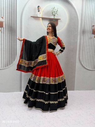 Navratri Special Pure Cotton Mirror Work Lehenga Choli Set