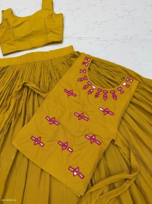 Navratri Special Rayon Cotton Lehenga Choli with Mirror Work Jacket