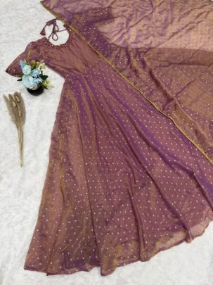 NC Moss Butti Handwork Gown with Lace Border