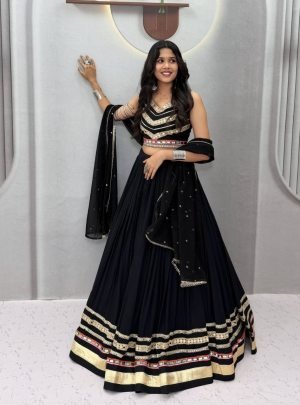 Premium Black Gamthi Mirror Work Lehenga Choli
