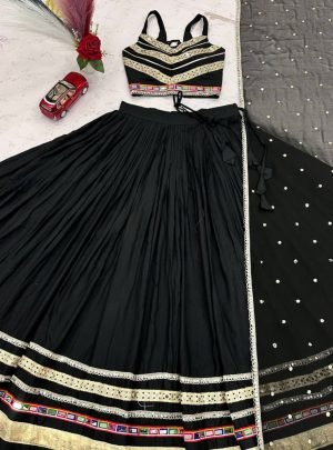 Premium Black Gamthi Mirror Work Lehenga Choli