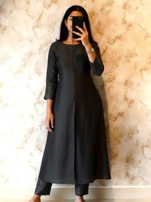 Premium Blooming Vichitra Silk A Line Top with Beautiful Hand Work