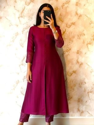 Premium Blooming Vichitra Silk A Line Top with Beautiful Hand Work