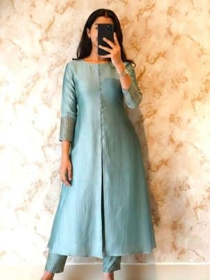 Premium Blooming Vichitra Silk A Line Top with Beautiful Hand Work