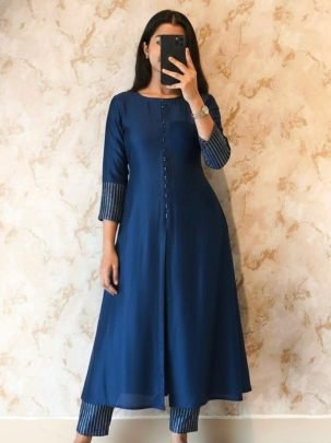 Premium Blooming Vichitra Silk A Line Top with Beautiful Hand Work