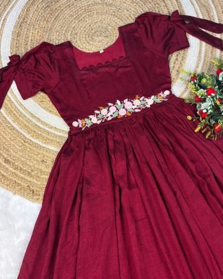 Premium Blooming Vichitra Silk Handwork Gown