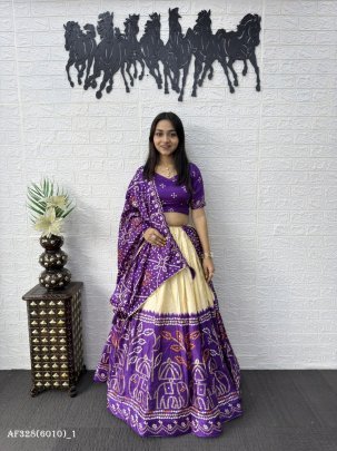 Premium Dola Silk Mill Print Foil Work Lehenga Set
