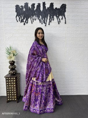 Premium Dola Silk Mill Print Foil Work Lehenga Set