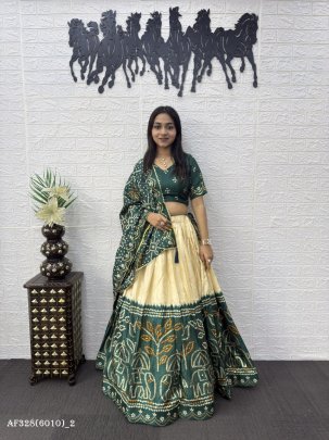 Premium Dola Silk Mill Print Foil Work Lehenga Set