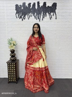 Premium Dola Silk Mill Print Foil Work Lehenga Set