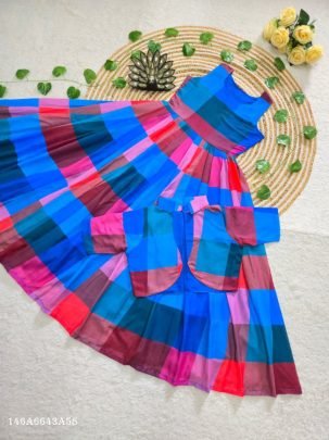 Premium Mul Chanderi Chex Printed Midi Dress with Overcoat