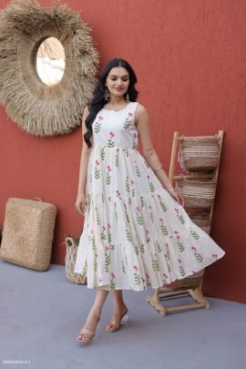 Premium Printed Cotton Tiered Midi Dress