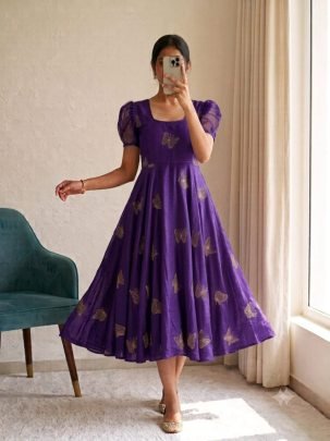 Premium Rangoli Silk Beaded Sequin Flared Dress