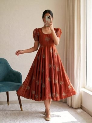 Premium Rangoli Silk Beaded Sequin Flared Dress