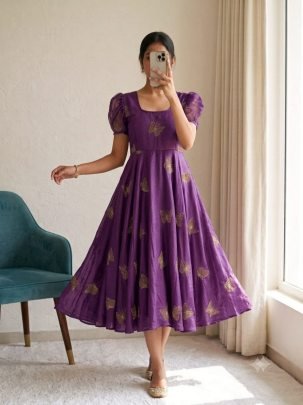 Premium Rangoli Silk Beaded Sequin Flared Dress