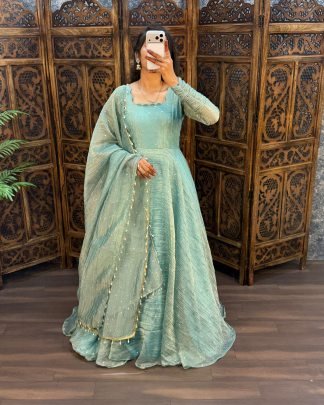 Premium Salsa Silk Foil Work Gown