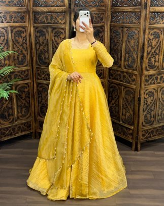 Premium Salsa Silk Foil Work Gown