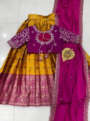 Premium Silk Half Saree Set with Zari Embroidery Blouse & Chinon Dupatta