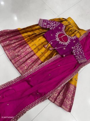 Premium Silk Half Saree Set with Zari Embroidery Blouse & Chinon Dupatta