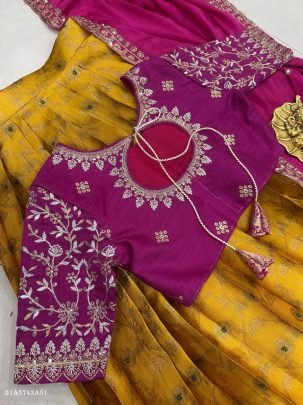 Premium Silk Half Saree Set with Zari Embroidery Blouse & Chinon Dupatta