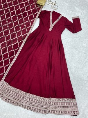 Premium Vichitra Silk Full Kali Anarkali Gown Set