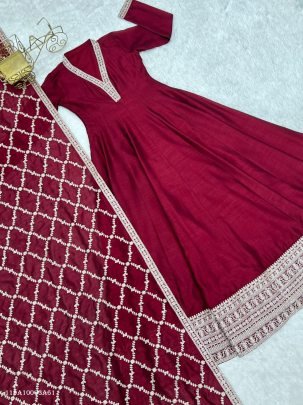 Premium Vichitra Silk Full Kali Anarkali Gown Set
