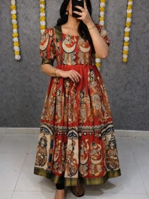 Printed Hakoba Georgette Maxi Dress with Full Lining (S to 5XL)