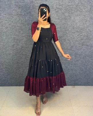 Pure Blooming Vichitra Silk Designer Maxi Gown