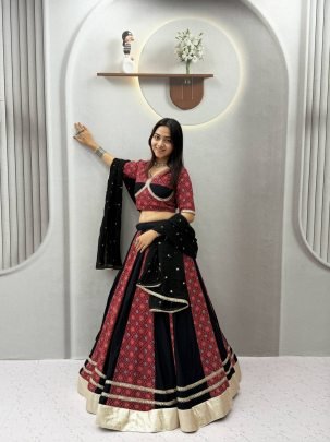 Pure Cotton Ajrakh Mirror Lace Lehenga Choli